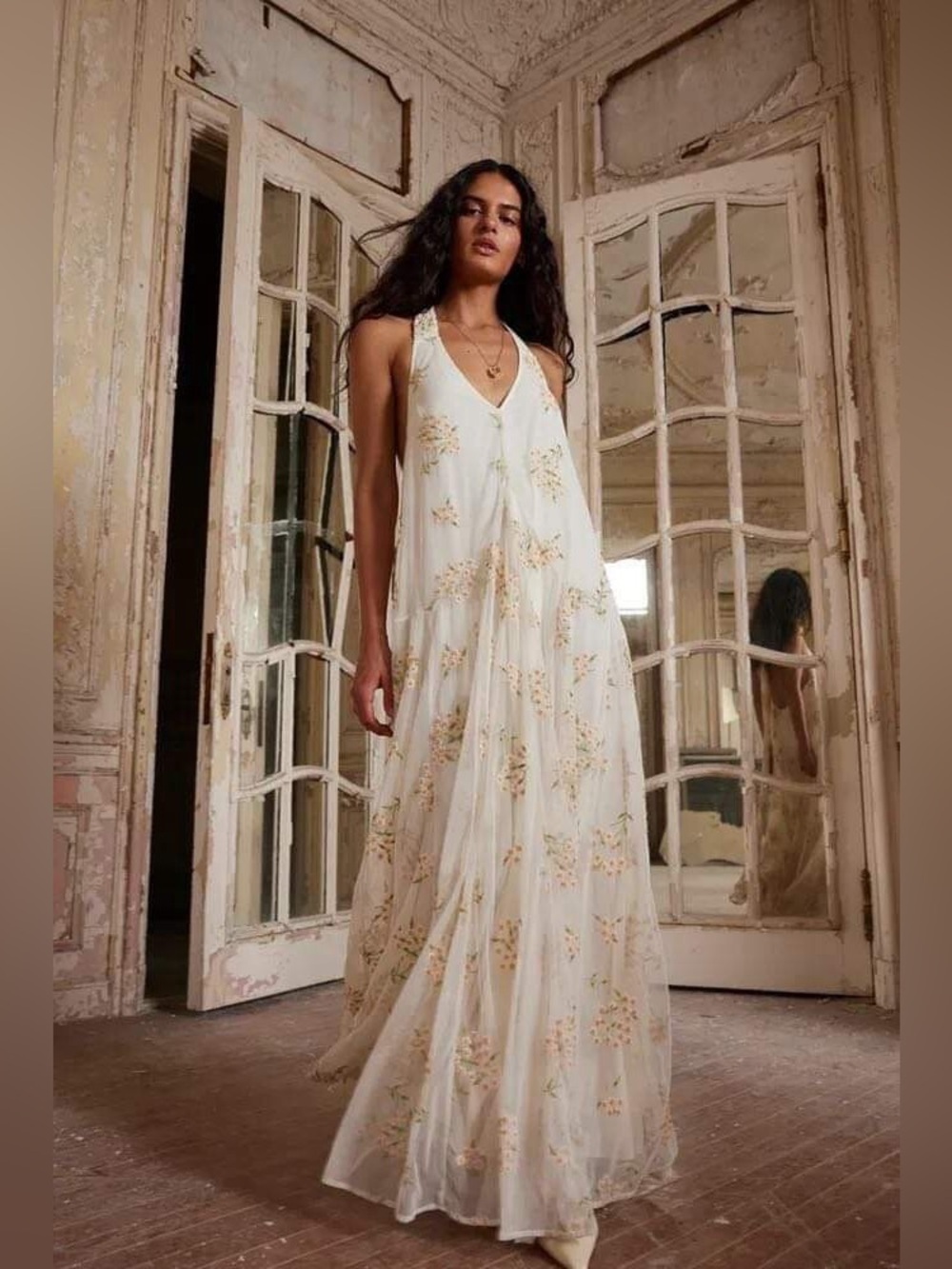 Free People embroidered tulle holding on convertible maxi dress